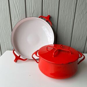 Vintage Dansk Kobenstyle Red Enamel Cookware Set Pella Pan & Casserole